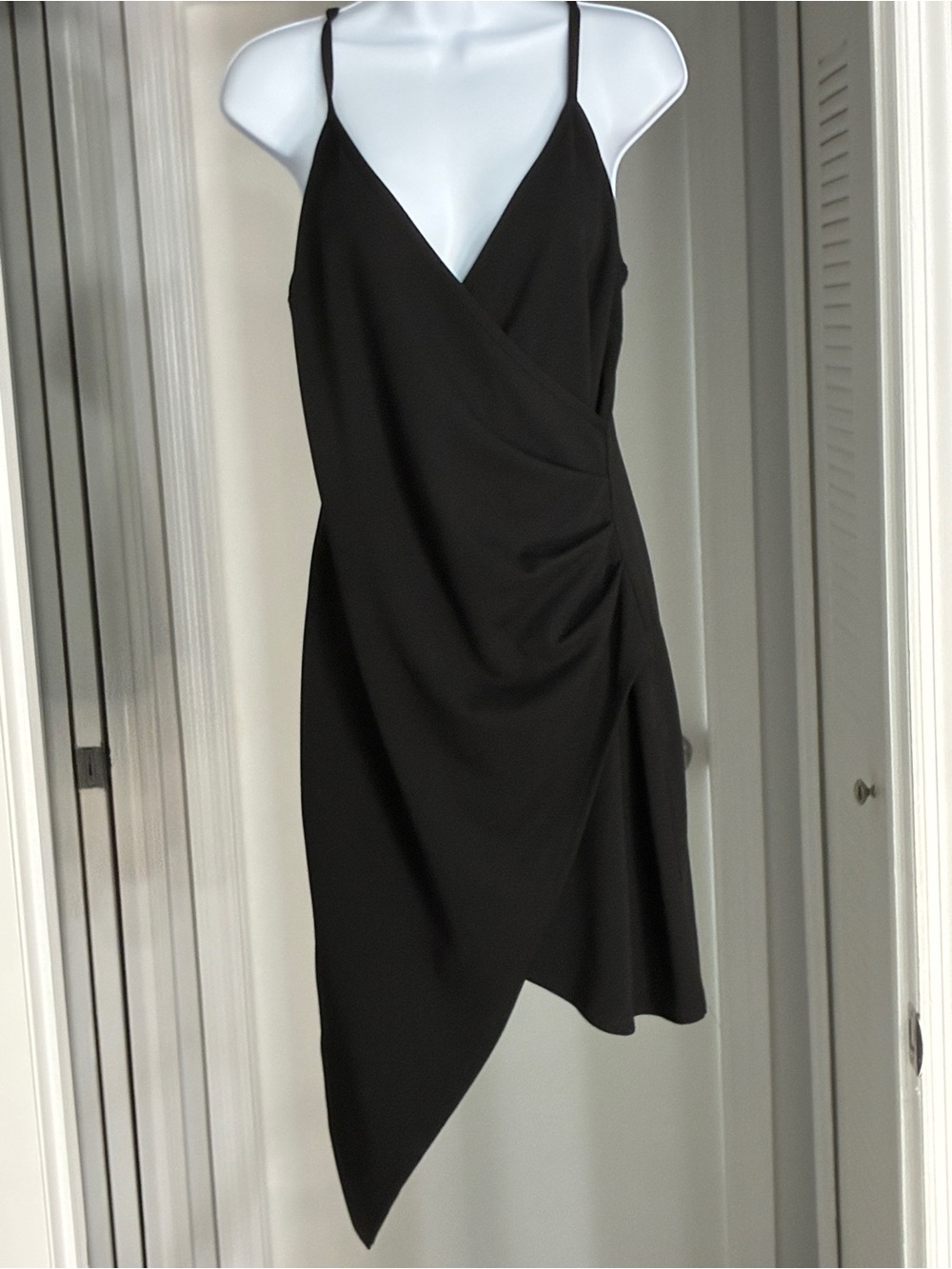 VENUS Black Asymmetrical Draped Slip Dress